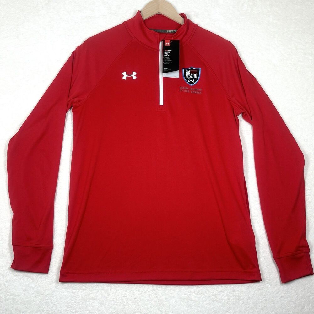 Under Armour Heat Gear 1/4 Zip Pullover Mens Sz S Red Ride 430 Military Charity